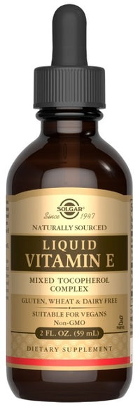 Vignette d'un flacon de vitamine E liquide.
