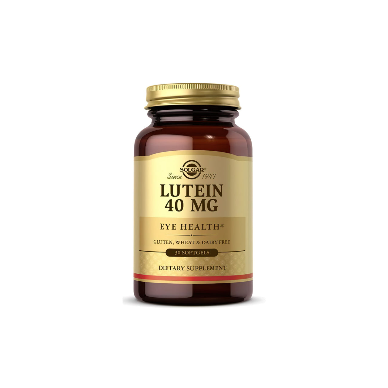 A bottle of Solgar Lutein 40 mg 30 Softgels eye health.