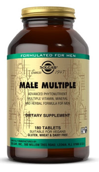 Vignette pour une bouteille de Solgar Male Multiple Multivitamins & Minerals for Men 180 Comprimés.