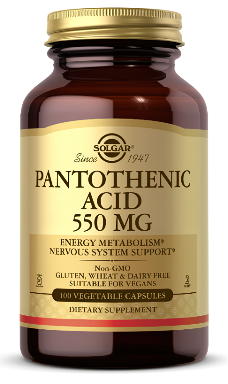 Solgar Pantothenic Acid 550 mg 100 Vegetable Capsules est un complément alimentaire qui fournit le nutriment essentiel qu'est l'acide pantothénique pour soutenir la santé et le bien-être en général.