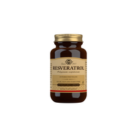 Thumbnail for Solgar Resveratrol 100 mg, available in a brown bottle with a beige label, provides powerful antioxidant benefits and cardiovascular support, is suitable for vegans, and comes in vegetable capsules.