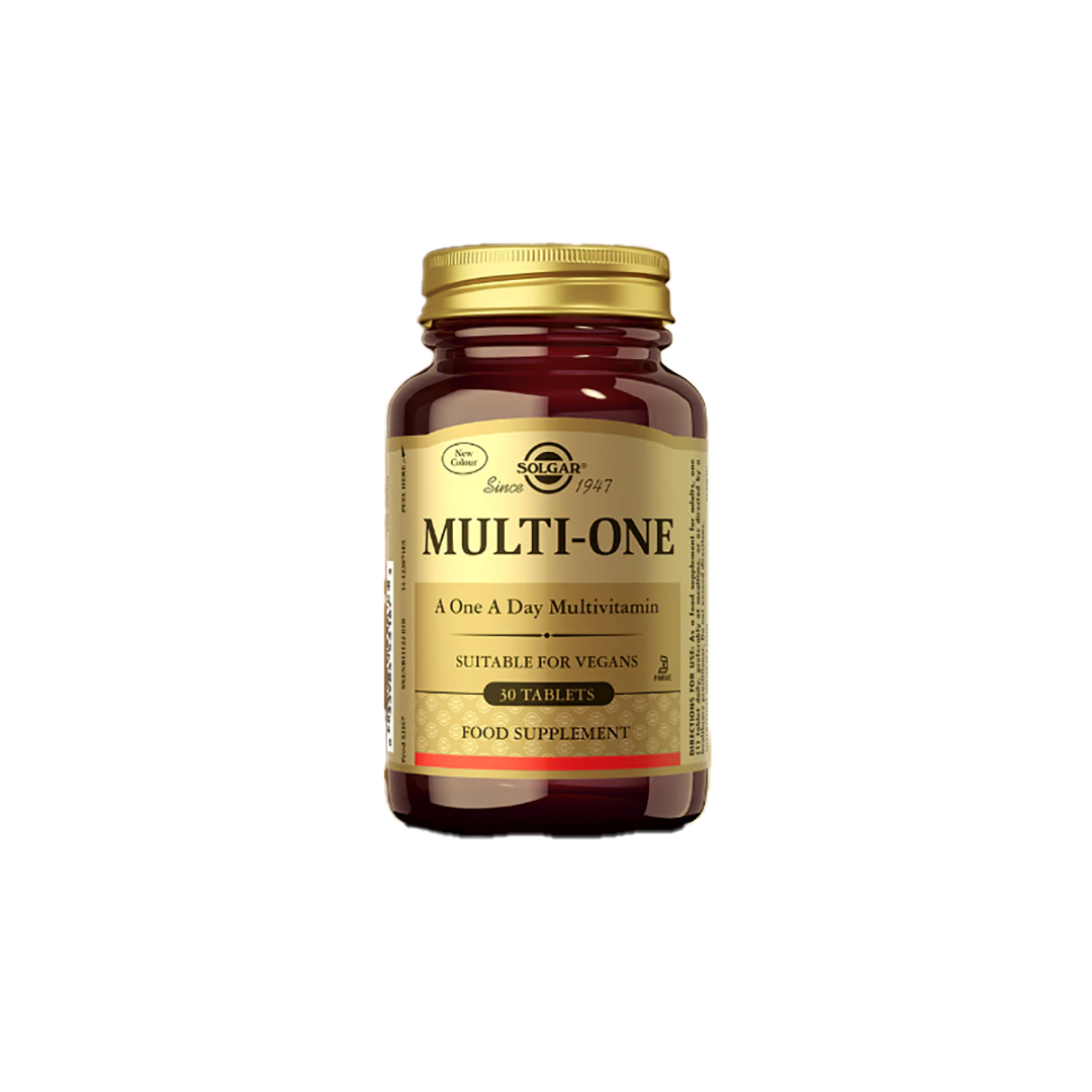 A bottle of Swanson Multi One 30 Tablets, enriched with essential vitamins and minerals, labeled as suitable for vegans.