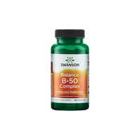 Thumbnail for A Swanson Vitamin B-50 Complex bottle in green, labeled for energy metabolism and cardiovascular health, contains 100 capsules.