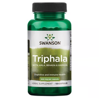 Thumbnail for A green bottle of Swanson's Triphala with Amla, Behada, and Harada contains 100 capsules, each delivering 500 mg of a potent blend for digestive and immune health.