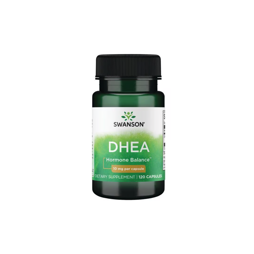 Swanson's DHEA - 10 mg 120 capsules supports bone strength and serves as a testosterone precursor, offering potential anti-aging benefits.