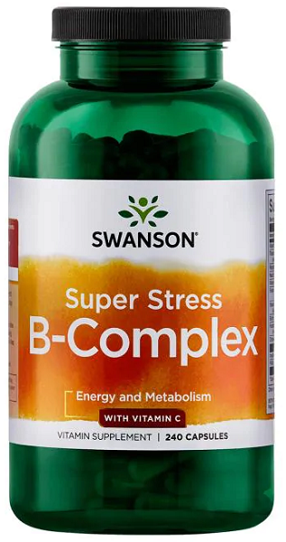 Une bouteille de Swanson B-Complex avec Vitamine C - 500 mg 240 gélules.