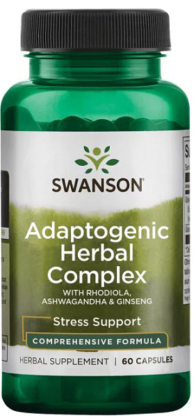 Swanson Complexe Adaptogène Rhodiola, Ashwagandha & Ginseng - 60 gélules.