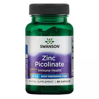 Thumbnail for Swanson's Zinc Picolinate 22 mg, packed in a chic dark green bottle with a black cap, offers 60 capsules to promote immune health and provide an antioxidant boost.