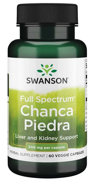 Une bouteille de Swanson Chanca Piedra - 500 mg 60 gélules végétales.