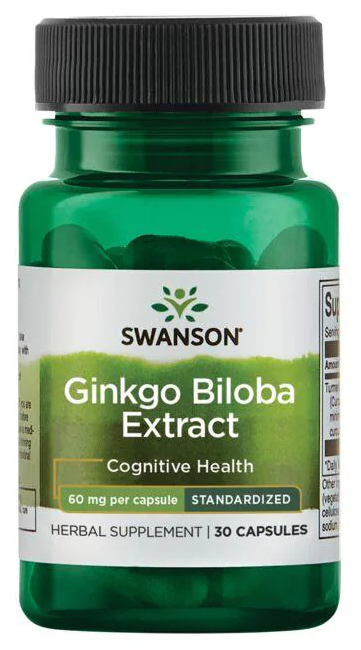 Swanson Extrait de Ginkgo Biloba 24% - 60 mg 30 gélules.