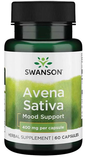 Une bouteille de Swanson Avena Sativa - 400 mg 60 gélules soutien de l'humeur.