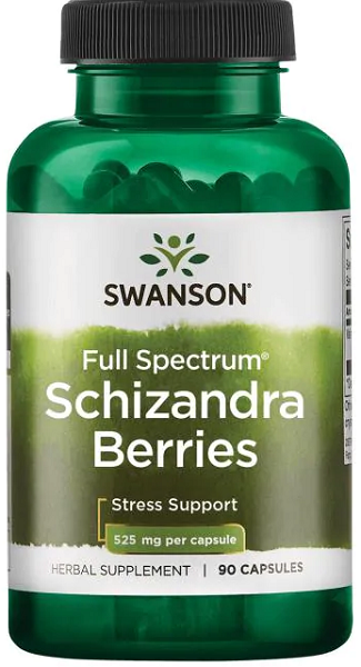 Swanson Baies de Schizandra - 525 mg 90 gélules, un adaptogène et un tonique hépatique pour un bien-être holistique.