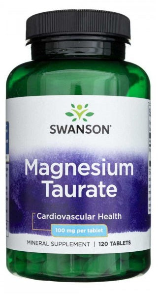 Un flacon de Swanson Taurate de magnésium 100 mg 120 tab.