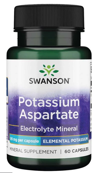 Swanson Aspartate de potassium - 99 mg 90 gélules complément alimentaire gélules contenant de l'aspartate de potassium minéral électrolyte.