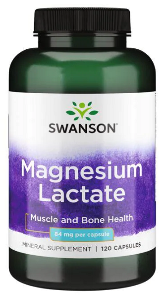 Un flacon de Swanson Lactate de magnésium - 84 mg 120 gélules.