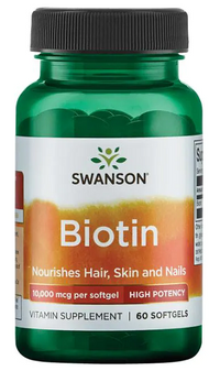 Vignette pour Swanson Biotin - 10000 mcg 60 softgel dietary supplement nourrit les cheveux, la peau et les ongles.