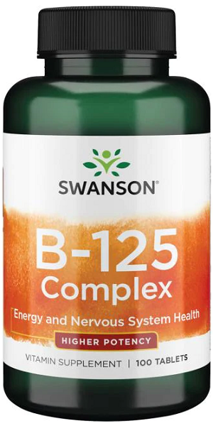 Replace the product in the sentence with: Swanson Vitamin B-125 Complex - 100 Tablets, a dietary supplement for energy and cardiovascular health.