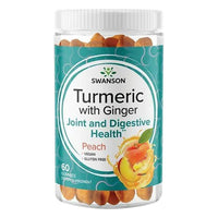 Thumbnail for A container of Swanson Turmeric with Ginger 60 Gummies - Peach, formulated for joint and digestive health. These vegan and gluten-free peach-flavored gummies are packed with 60 gummies per container to support your wellness routine.