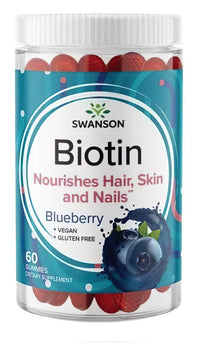 Miniature pour Swanson Biotine 5000 mcg 60 Gummies - Blueberry nourrit les cheveux, la peau et les ongles.