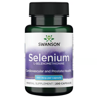 Thumbnail for Swanson's Selenium L-Selenomethionine, 100 mcg, offers 200 capsules designed to support cardiovascular health, prostate health, immune function, and overall well-being.