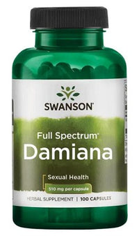 Vignette pour un flacon de Swanson Damiana - 510 mg 100 gélules.