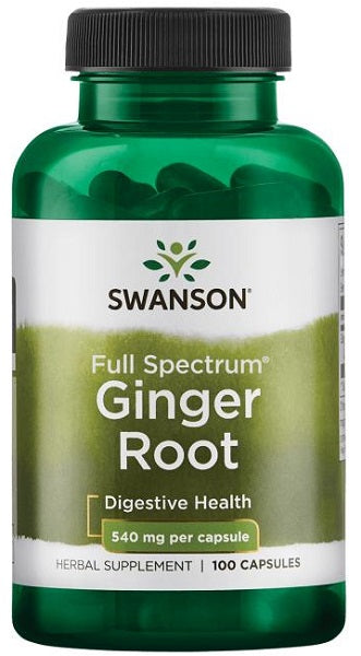 Une bouteille de Swanson Ginger Root 540 mg 100 caps full spectrum.