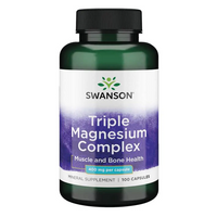 Thumbnail for A bottle of Swanson's Triple Magnesium Complex 400 mg, containing 100 capsules, aids muscle and bone health while supporting enzyme reactions.