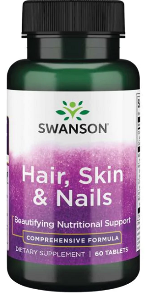Un flacon de Swanson Hair, Skin & Nails - 60 tabs.