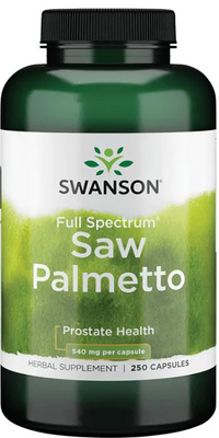 Vignette pour Améliorer la santé de la prostate et le flux des voies urinaires avec une bouteille de Swanson Saw Palmetto - 540 mg 250 gélules.