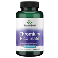 Thumbnail for A bottle of Swanson Chromium Picolinate 200 mcg contains 200 capsules, supporting blood sugar and weight loss.