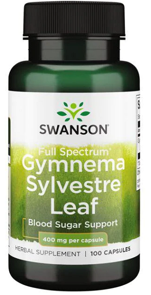 Un flacon de Swanson Gymnema Sylvestre Leaf - 400 mg 100 gélules.