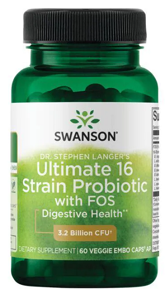 Swanson Stephen Langer Probiotique 16 souches avec FOS - 60 gélules végétales avec santé digestive.