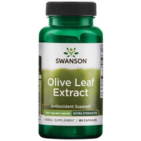 Thumbnail for Swanson's Olive Leaf Extract provides extra strength and antioxidant support with 750 mg of oleuropein per capsule, offering immune support in a green bottle containing 60 capsules.