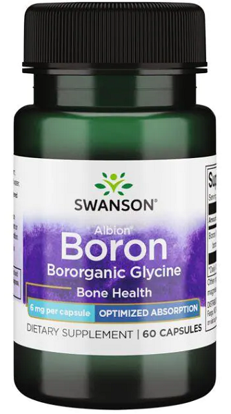 Swanson Albion Boron Bororganic Glycine - 6 mg 60 gélules gélules pour la santé des os.