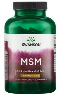 Vignette pour Une bouteille de Swanson MSM - 1 500 mg 120 tabs, connu pour ses bienfaits sur la santé des articulations et le soutien de la structure du collagène. Grâce à ses puissantes propriétés anti-inflammatoires, ce supplément est indispensable au maintien du bien-être général.
