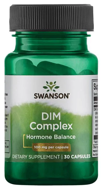 Un flacon de Swanson DIM Complex - 100 mg 30 gélules équilibre hormonal.