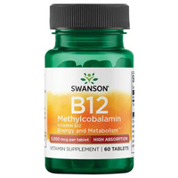 Thumbnail for A bottle of Swanson Vitamin B-12, Methylcobalamin with 60 neurologically active tablets, each containing 5,000 mcg.