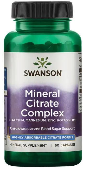 Swanson Multi Mineral Citrate - Calcium, Magnésium, Zinc, Potassium - 60 gélules est un complément sous forme de citrate hautement absorbable qui soutient le métabolisme des lipides sanguins et le métabolisme du glucose sanguin.