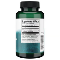 Thumbnail for The Swanson TMG Trimethylglycine 500 mg 90 Capsules is housed in a green bottle with a supplement facts label that lists its serving size and ingredients, including gelatin and magnesium stearate, formulated to support liver health.