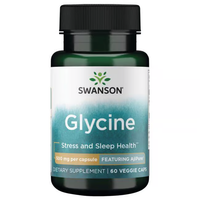 Thumbnail for Introducing Swanson's Glycine - Featuring AjiPure: a dietary supplement enriched with the amino acid known for improving sleep quality and alleviating stress, offering 500 mg per capsule. Each bottle contains 60 veggie capsules to support your wellness needs.