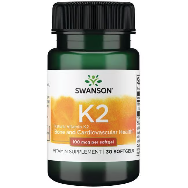 Discover the benefits of Swanson Vitamin K2 - MK-7, sourced from natto. Each bottle contains 30 softgels, delivering 100 mcg per dose to support bone and cardiovascular health and help combat osteoporosis effectively.