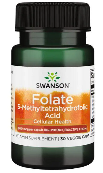 Swanson Folate 5-MTHF - 800 mcg - santé cellulaire - 30 gélules.