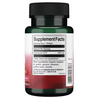 Thumbnail for A green bottle of Swanson Coenzyme Q10 400 mg 30 Softgels, featuring its supplement facts label, promises to support energy production with potent antioxidant effects.