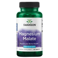 Thumbnail for A bottle of Swanson Magnesium Malate supplement, emphasizing cellular energy production, bone and dental health, with 60 tablets of 150 mg per tablet.