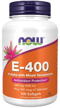 Thumbnail for Now Foods Vitamin E-400 Mixed Tocopherols with Selenium 100 Softgels is a powerful antioxidant that supports the immune system and helps combat skin ageing processes. The supplement contains mixed tocopherols, which are rich in antioxidants.