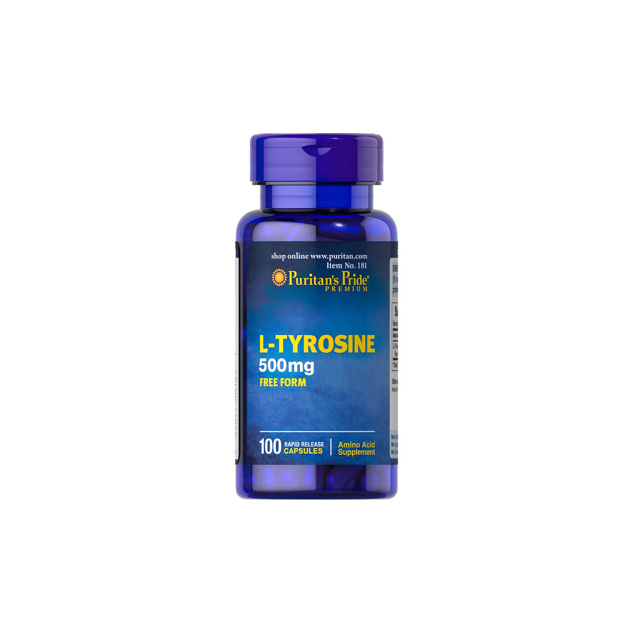 L-Tyrosine 500 mg Forme libre 100 Caps à libération rapide - avant