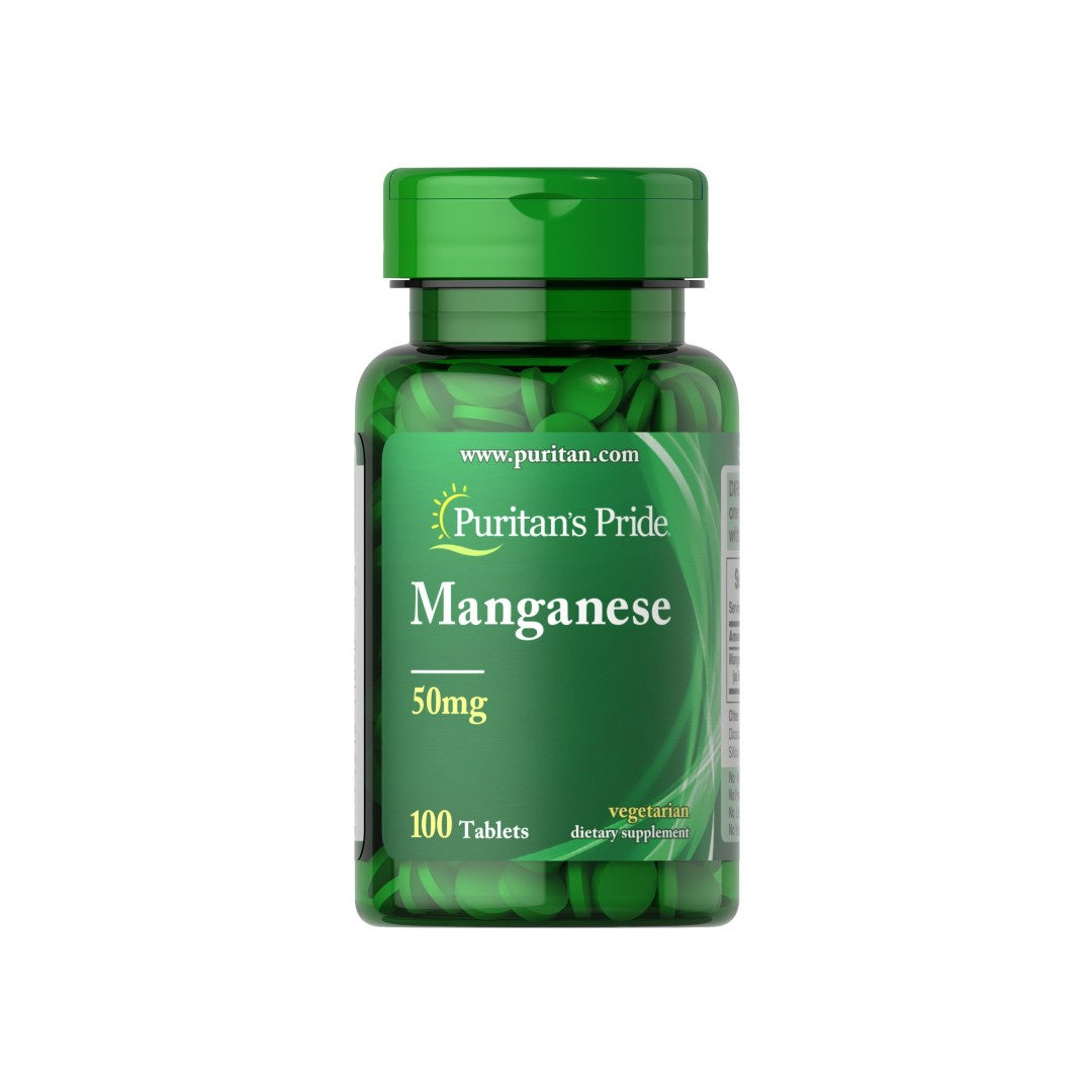 Un flacon de Puritan's Pride Manganèse 50 mg 100 comprimés.