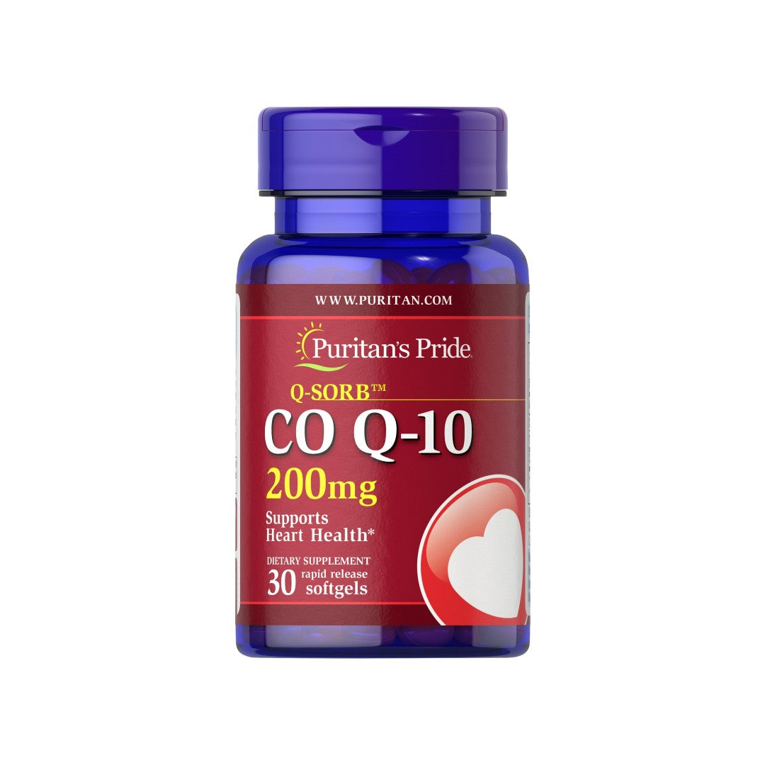 Un flacon de Coenzyme Q10 - 200 mg 60 Softgels à libération rapide Q-SORB™ Puritan's Pride.