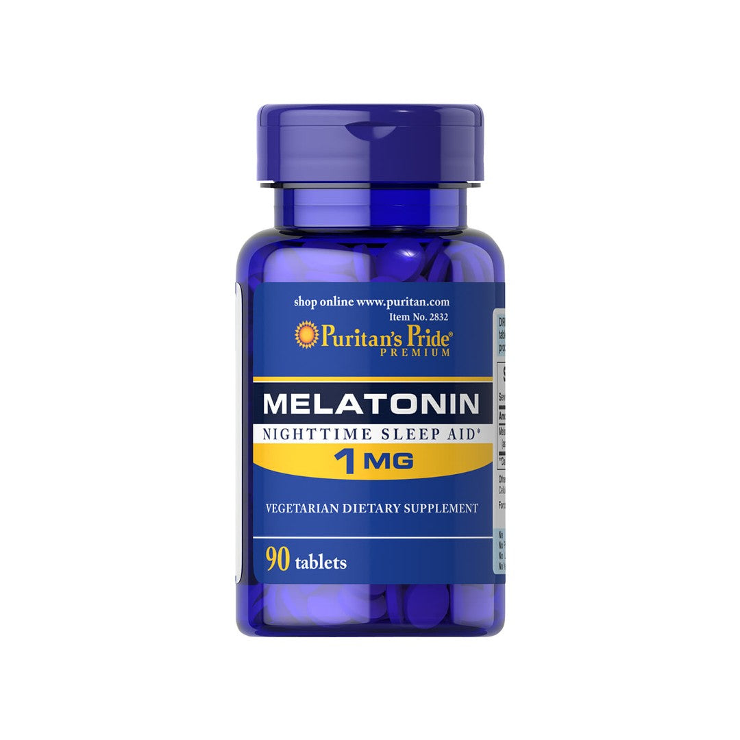 Le flacon de Puritan's Pride Melatonin 1 mg 90 comprimés.