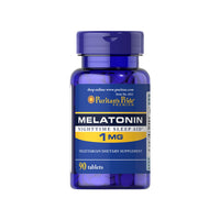 Vignette du flacon de Puritan's Pride Melatonin 1 mg 90 comprimés.